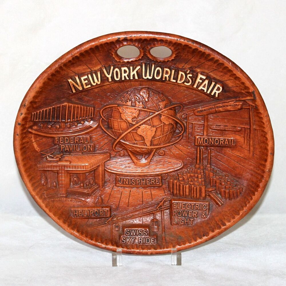 Vintage New York WORLD'S FAIR 1964 Brown Tray Bowl composite 3D bowl wall decor
